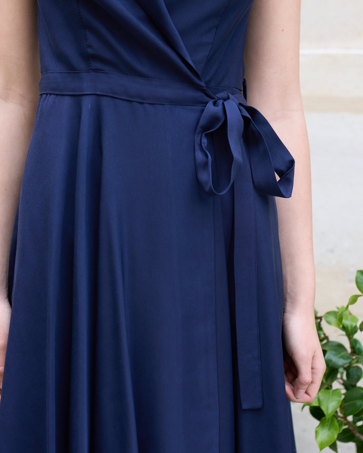 Reyna - Circle Wrap Dress - Navy Satin Twill