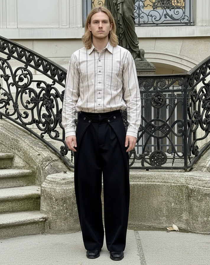 Zuri - Three Dimensional Pleated Pants - Black Twill