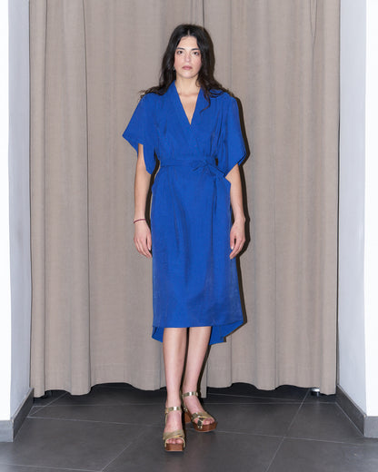 Dessa Modern Kimono style Dress-Semi Satin Silk-Royal Blue