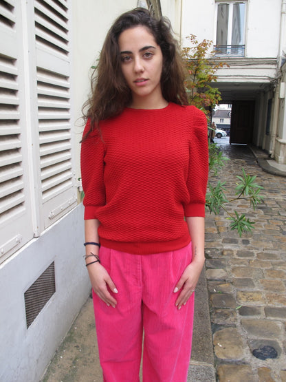 Filia Textured Sweater-Red