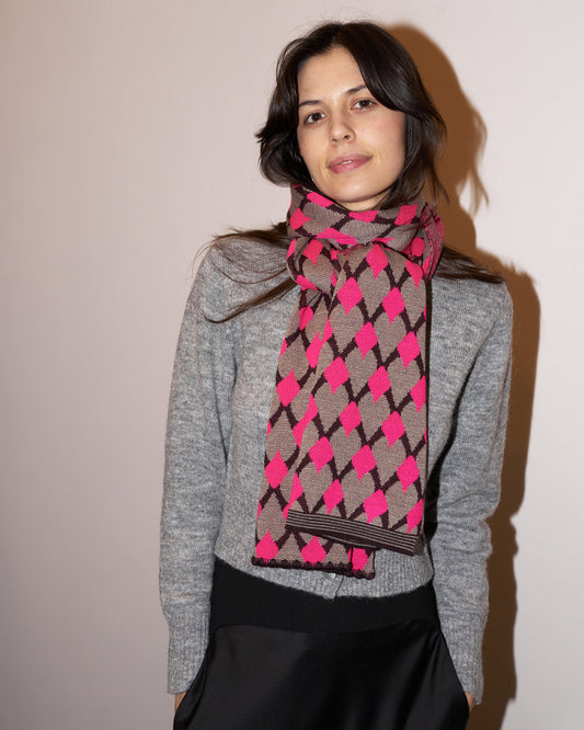 Mirri - Knitted Jacquard Scarf- Pink - F