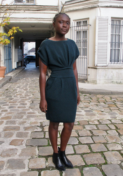 Faryn - Textured Knitted Dress - Dark Green