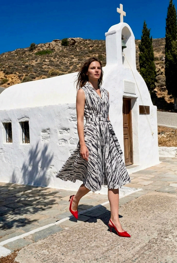 Reyna - Circle Wrap Dress - Abstract Jacquard - Black & White