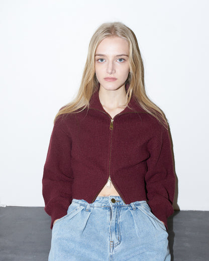 Lupita - Crop high neck Cardigan - Burgundy