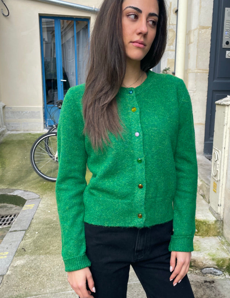 Tessa - Grass-Green Bijou Button Cardigan