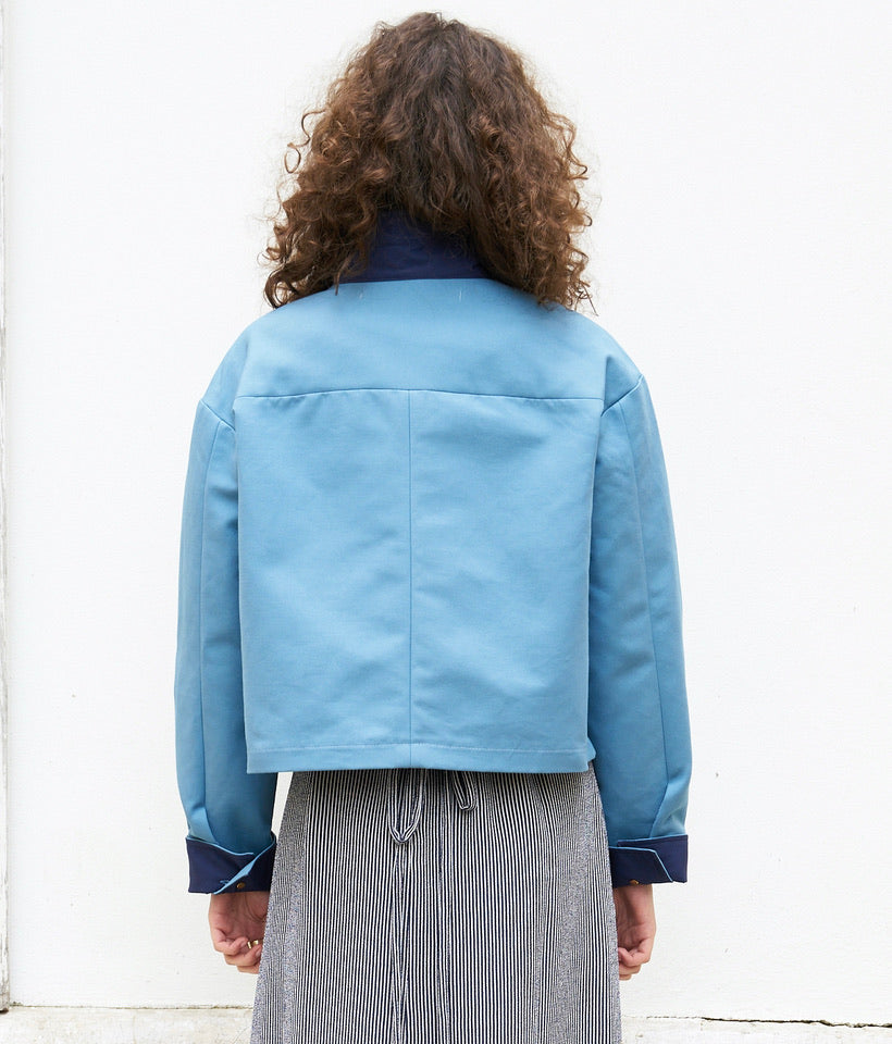 Mira-Cropped Cotton Crepe Jacket-Sky Blue