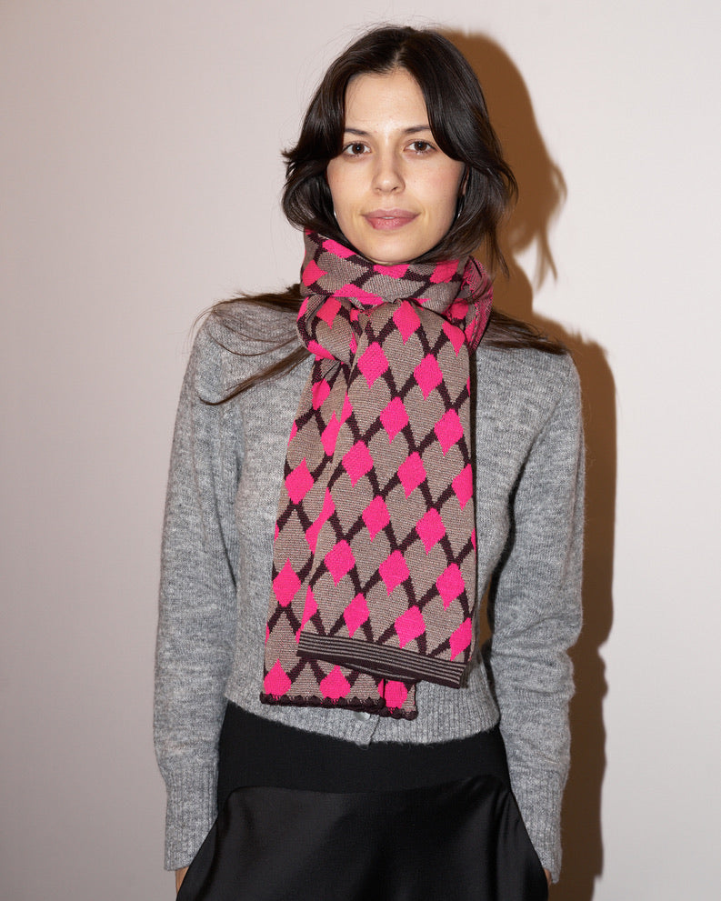 Mirri - Knitted Jacquard Scarf- Pink - F