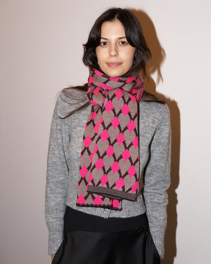 Mirri - Knitted Jacquard Scarf- Pink - F