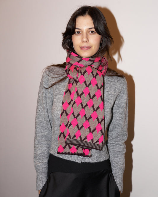 Mirri - Knitted Jacquard Scarf- Pink - F