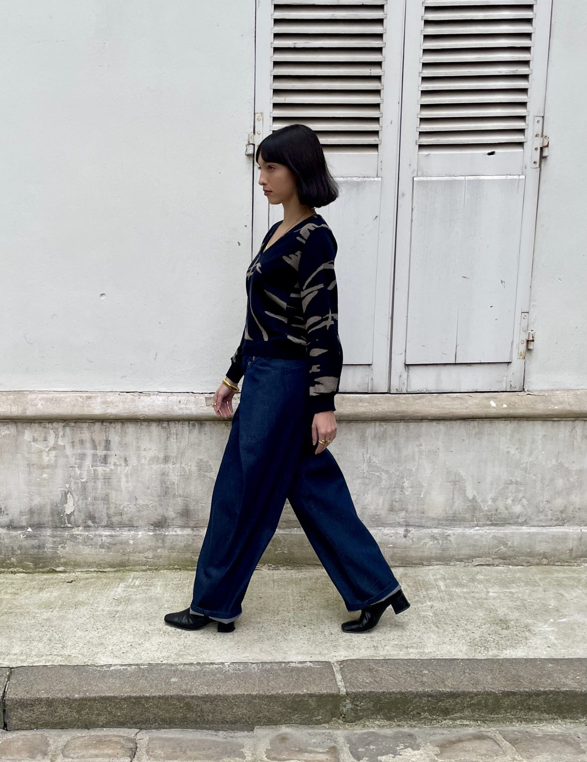 Zuri - Three Dimensional Pleated Pants - Blue Denim