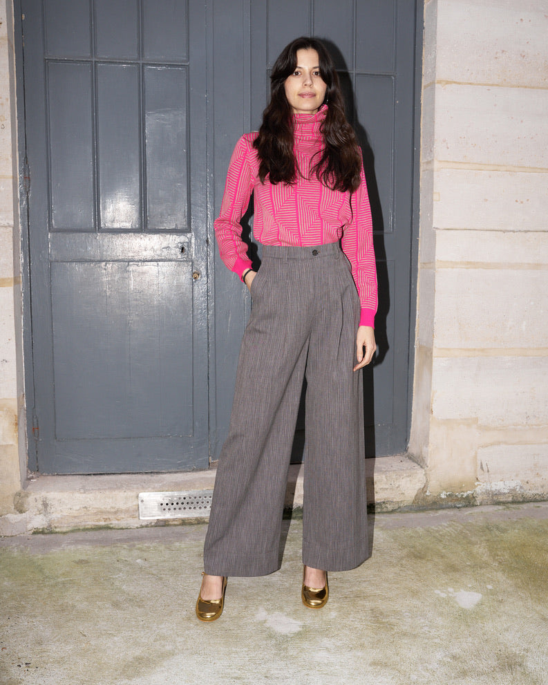 Daenerys-Wide Leg Light Wool Pants - Taupe