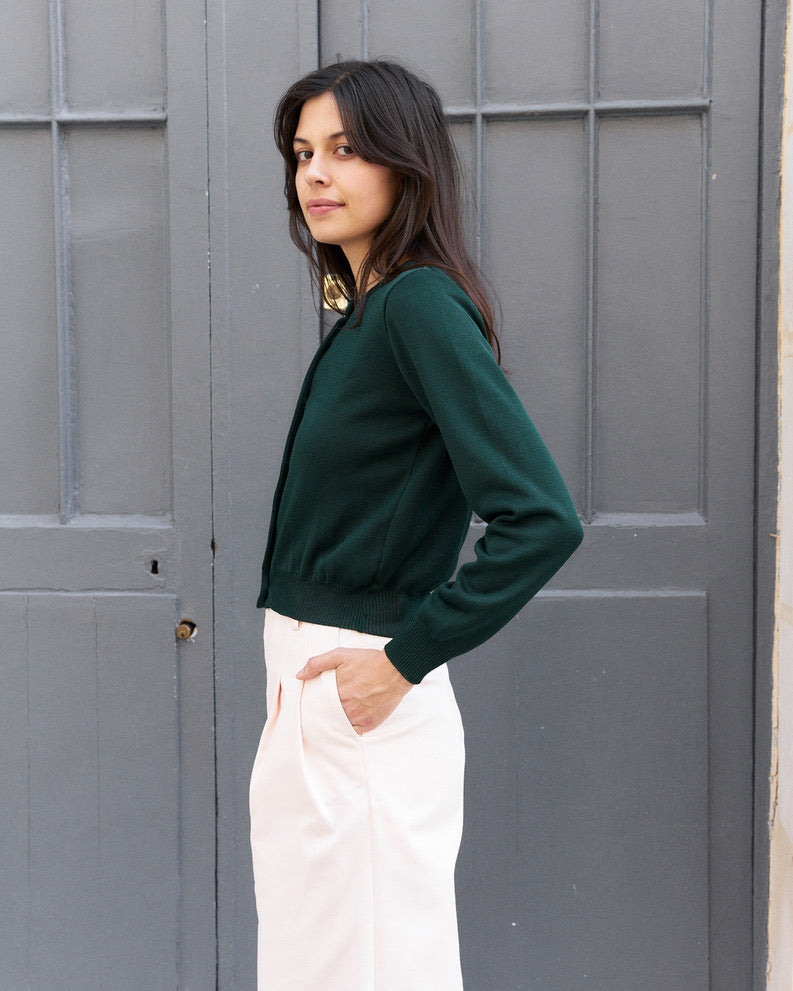 Armeca-Silk blend Cropped Cardigan-Green