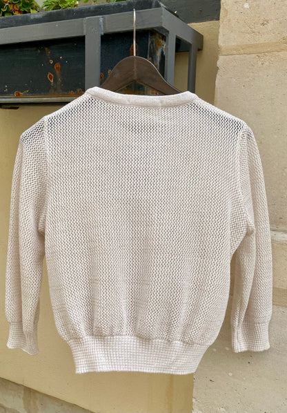 Orfea-Mesh Knit Crop Cardigan-Metallic Off White