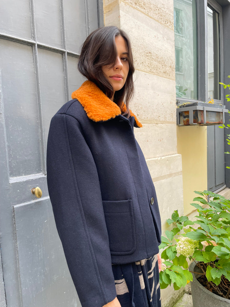 Maisie - Short Wool Jacket with Shearling Collar