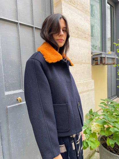Maisie - Short Wool Jacket with Shearling Collar
