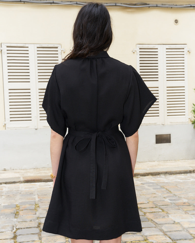 Dessa Modern Kimono style short Dress-Black