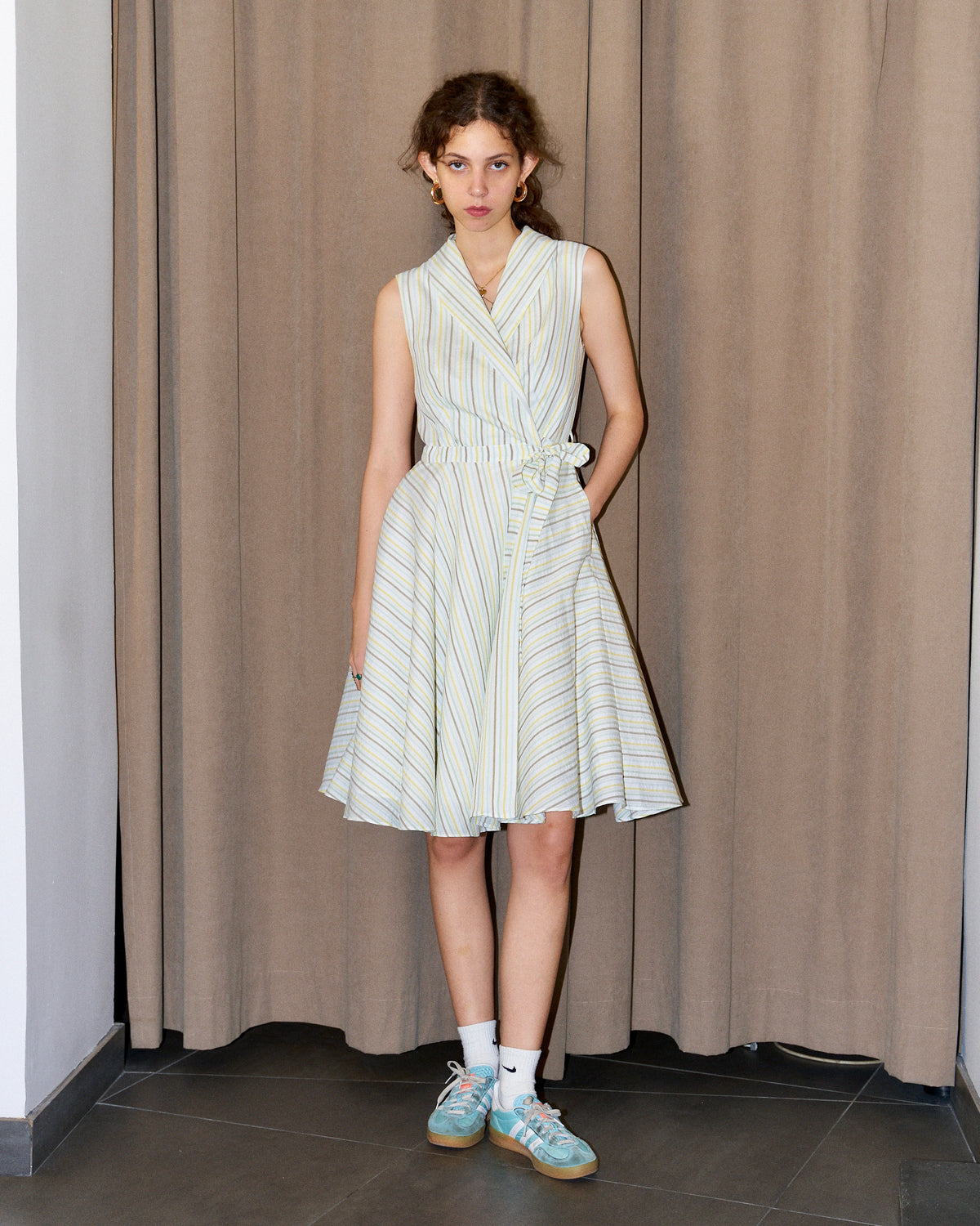 Reyna-Circle Wrap Dress-Textured Srtipe