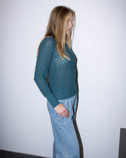 Violet - Textured Lace Knit Top - Green