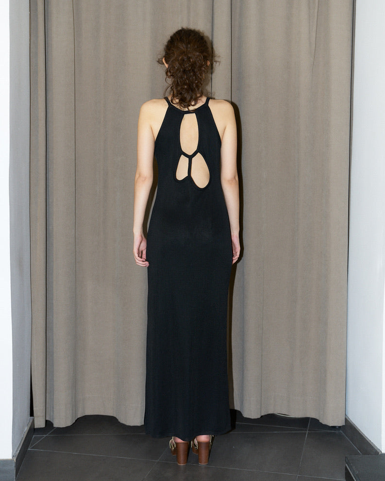 Naffi - Knitted Long Dress with Back Cut Outs - Black
