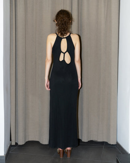 Naffi - Knitted Long Dress with Back Cut Outs - Black