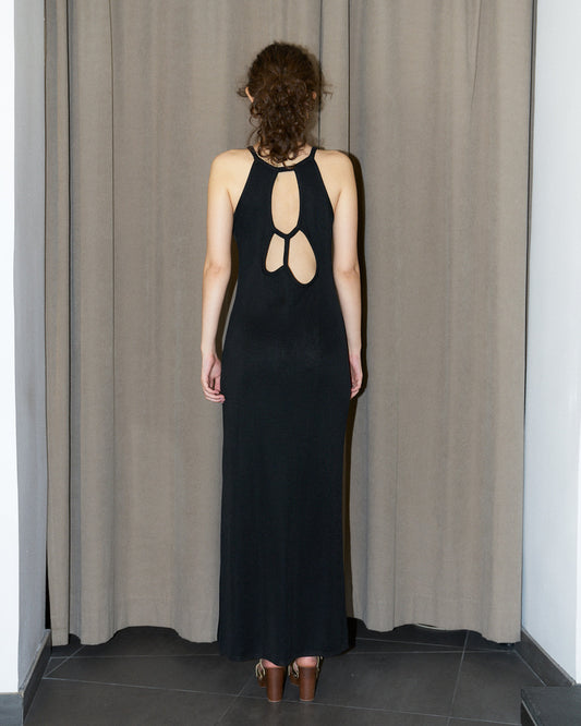 Naffi - Knitted Long Dress with Back Cut Outs - Black