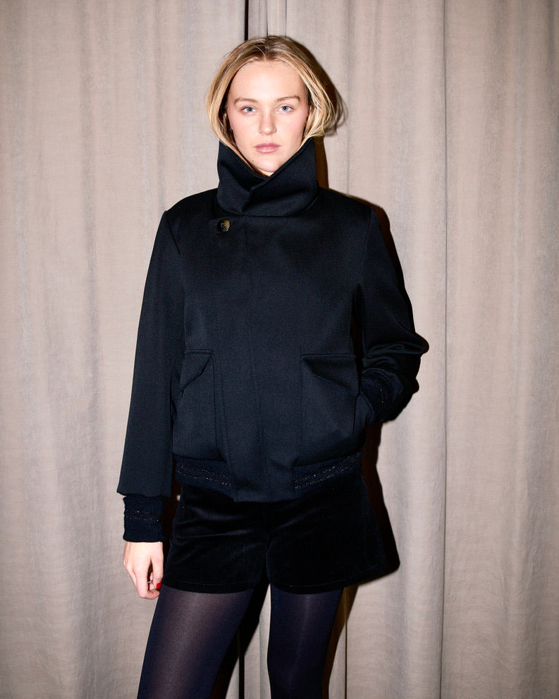 Sylvio - High Neck Wool Jacket - Black