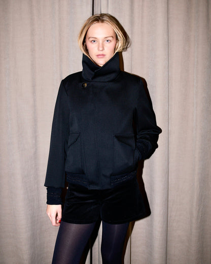 Sylvio - High Neck Wool Jacket - Black