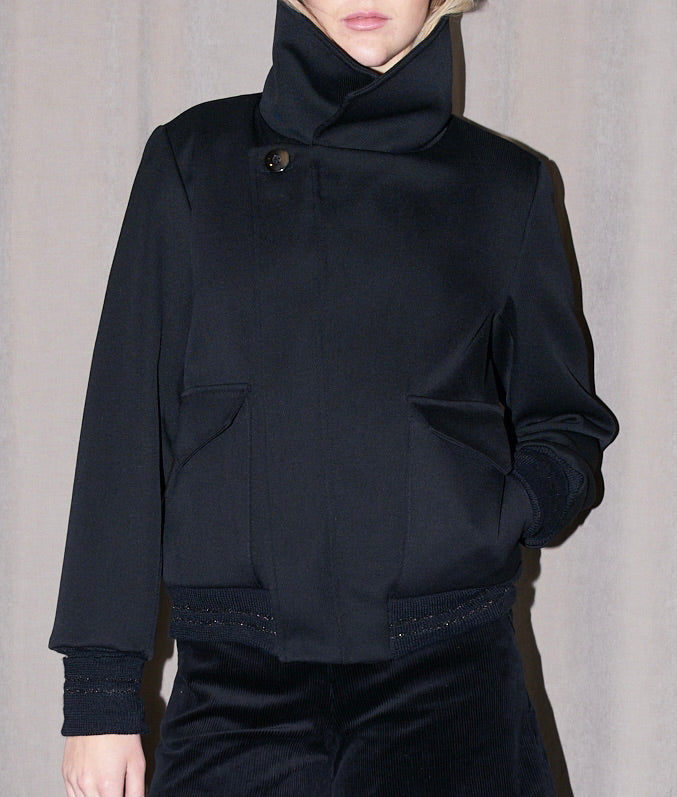 Sylvio - High Neck Wool Jacket - Black
