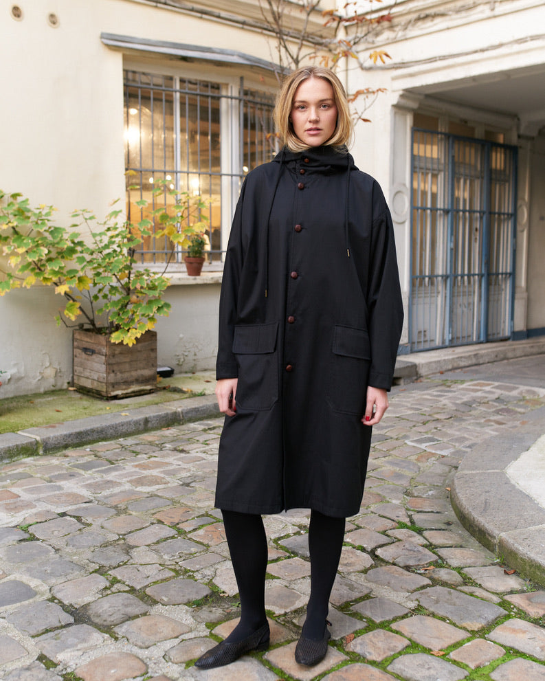 Josh - Oversized Tailored High Collar Hooded Trench Coat - W