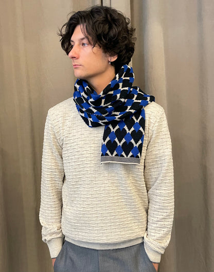 Mirri - Knitted Jacquard Scarf- Blue