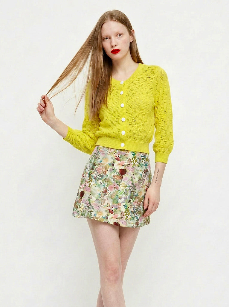 Orfea - Openwork Silk-Cotton Cropped Cardigan - Yellow
