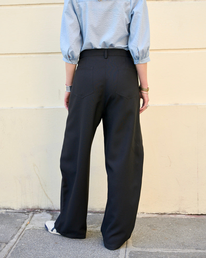 Zuri - Three Dimensional Pleated Pants - Black