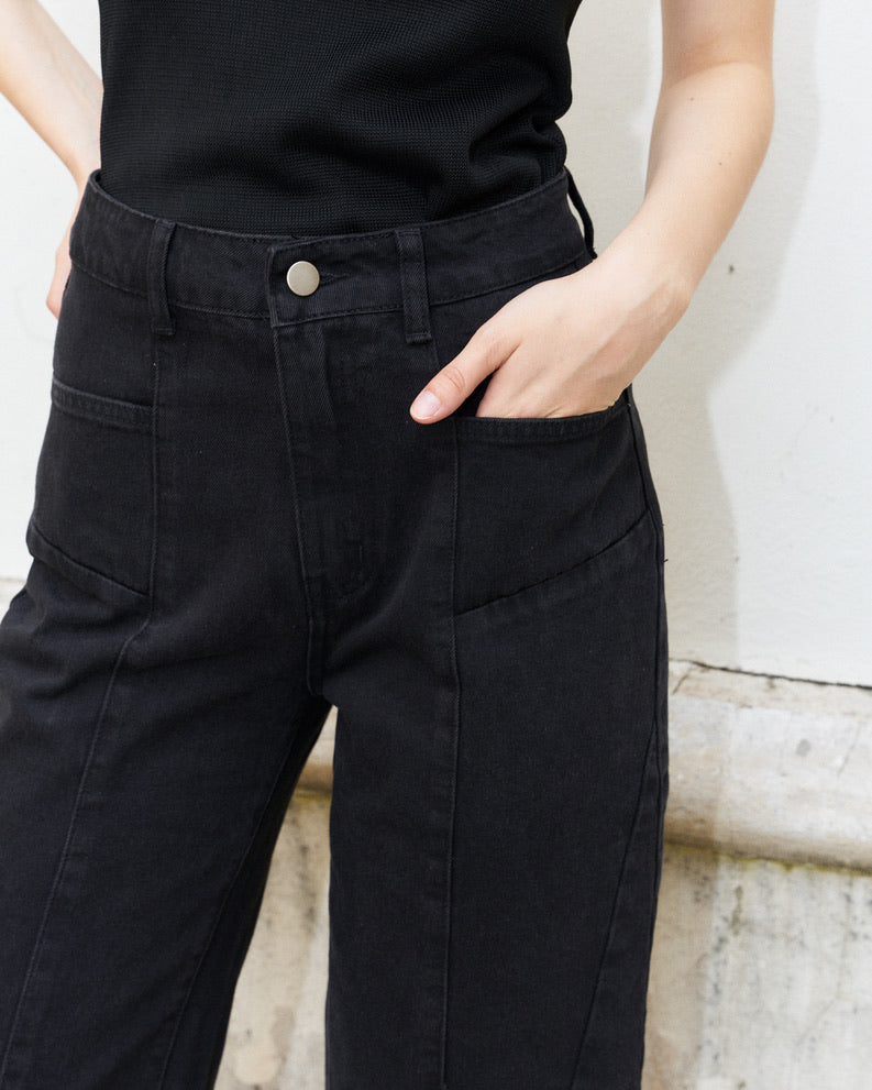 Beebee-Diamond Cut Wide Leg Jeans/Black
