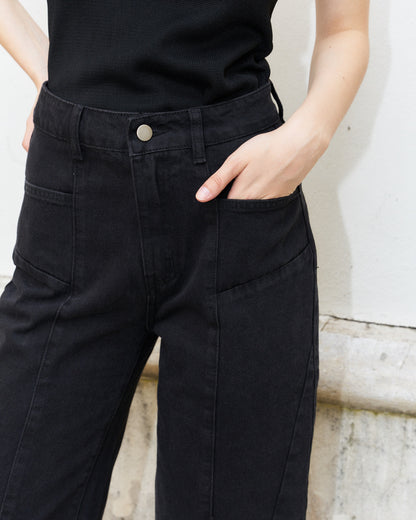 Beebee-Diamond Cut Wide Leg Jeans/Black