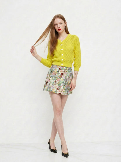 Alba - Silk-Blend Floral Brocade Mini Skirt