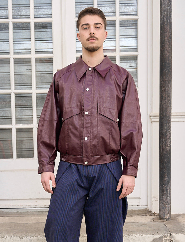 Ramon - Upcycled Vegan Leather Jacket - Burgundy - M