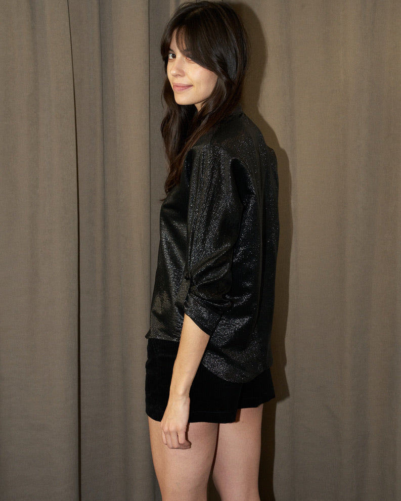 Whitney - Silk Lamé Shirt - Black