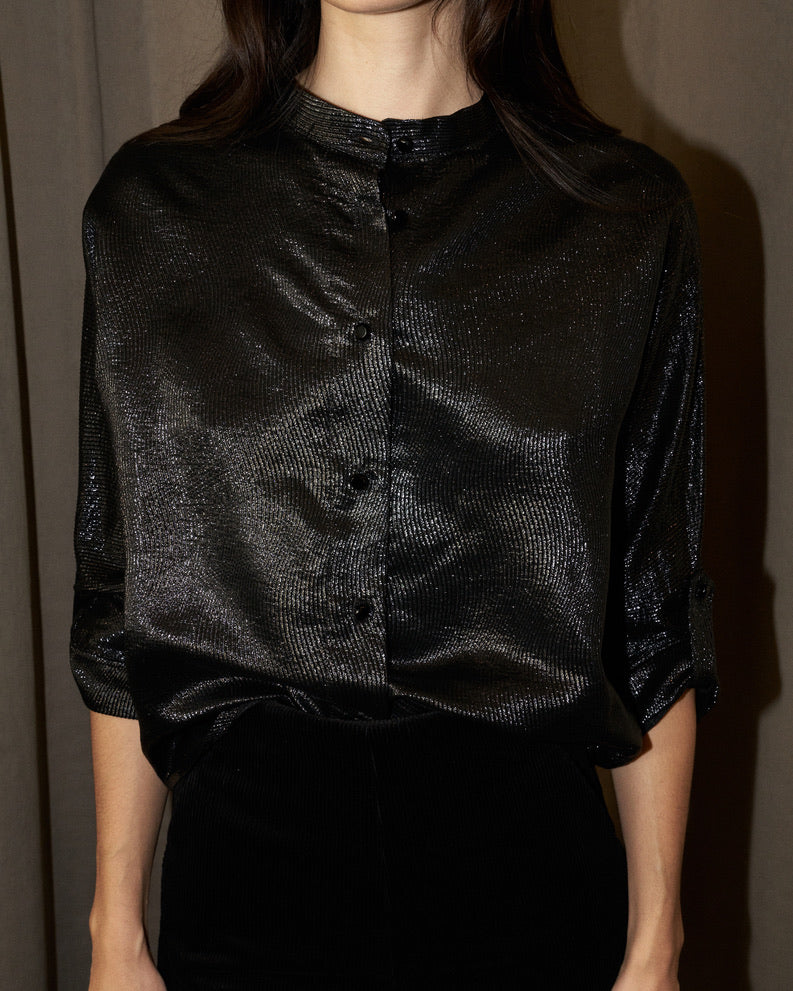 Whitney - Silk Lamé Shirt - Black