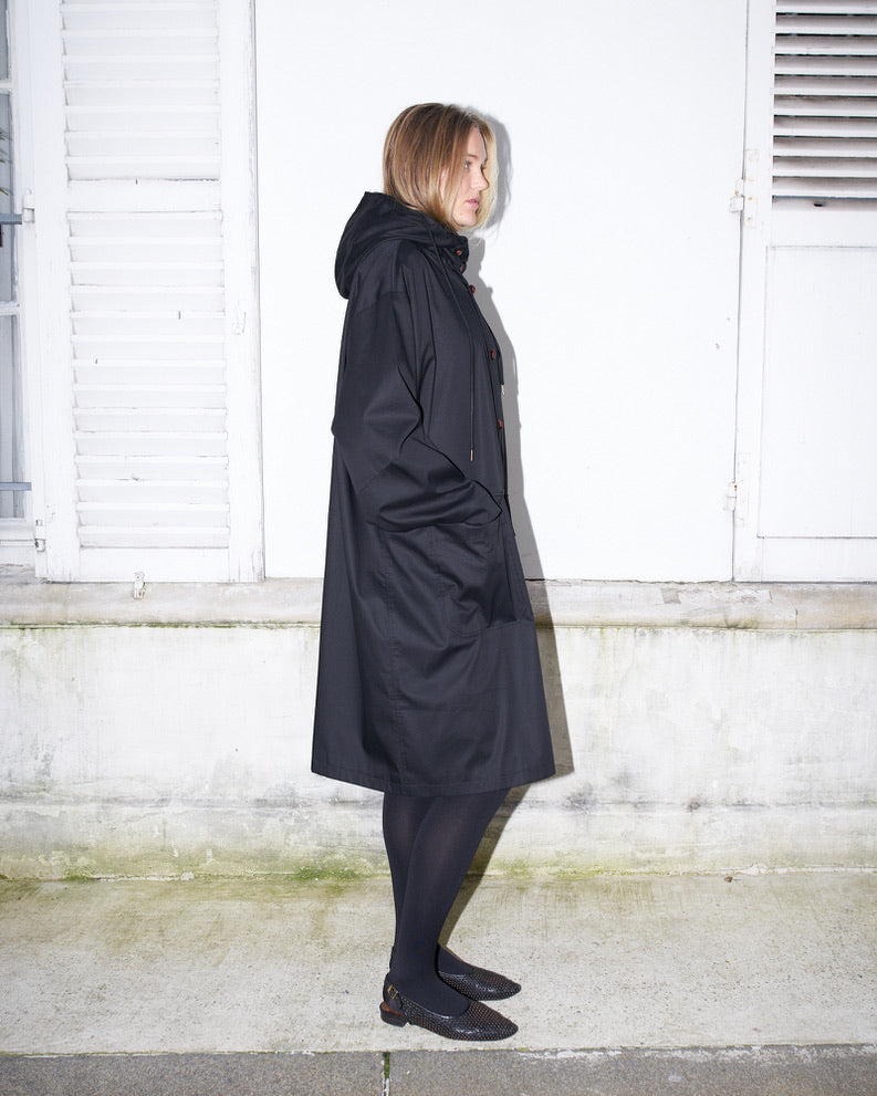Josh - Oversized Tailored High Collar Hooded Trench Coat - W