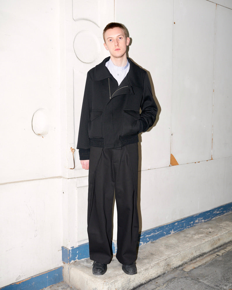 Sylvio - High Neck Wool Jacket - Black - Man