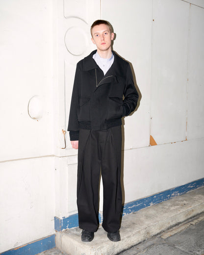 Sylvio - High Neck Wool Jacket - Black - Man
