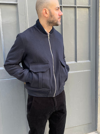 Liam-Wool Bomber Jacket-Navy