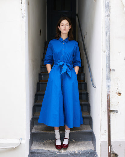 Gillian - Long Poplin Shirt Dress - Royal Blue