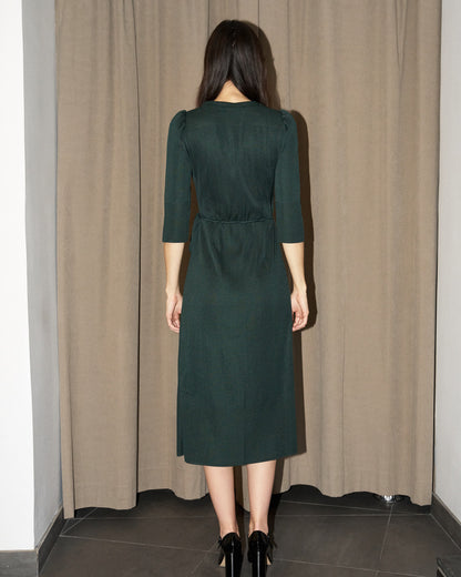 Arwaya - Silk Knit High Waist Wrap Dress - Dark Green