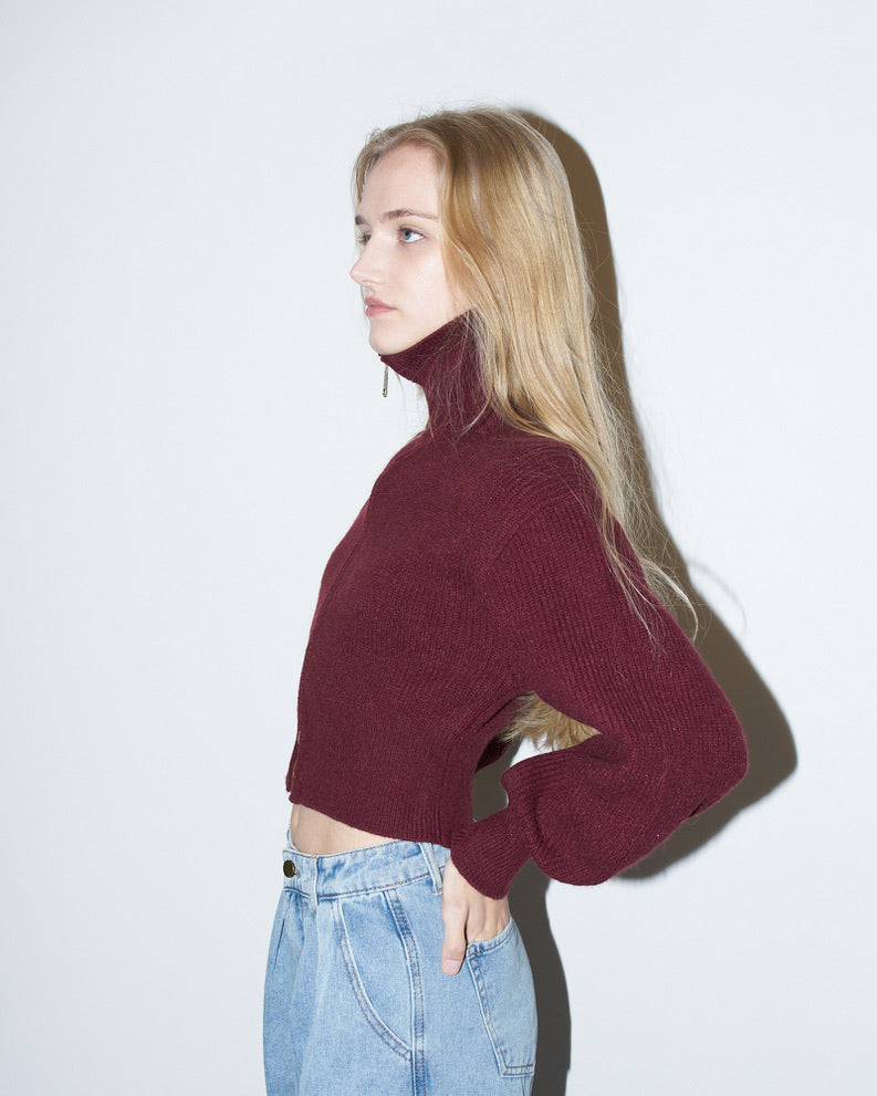 Lupita - Crop high neck Cardigan - Burgundy
