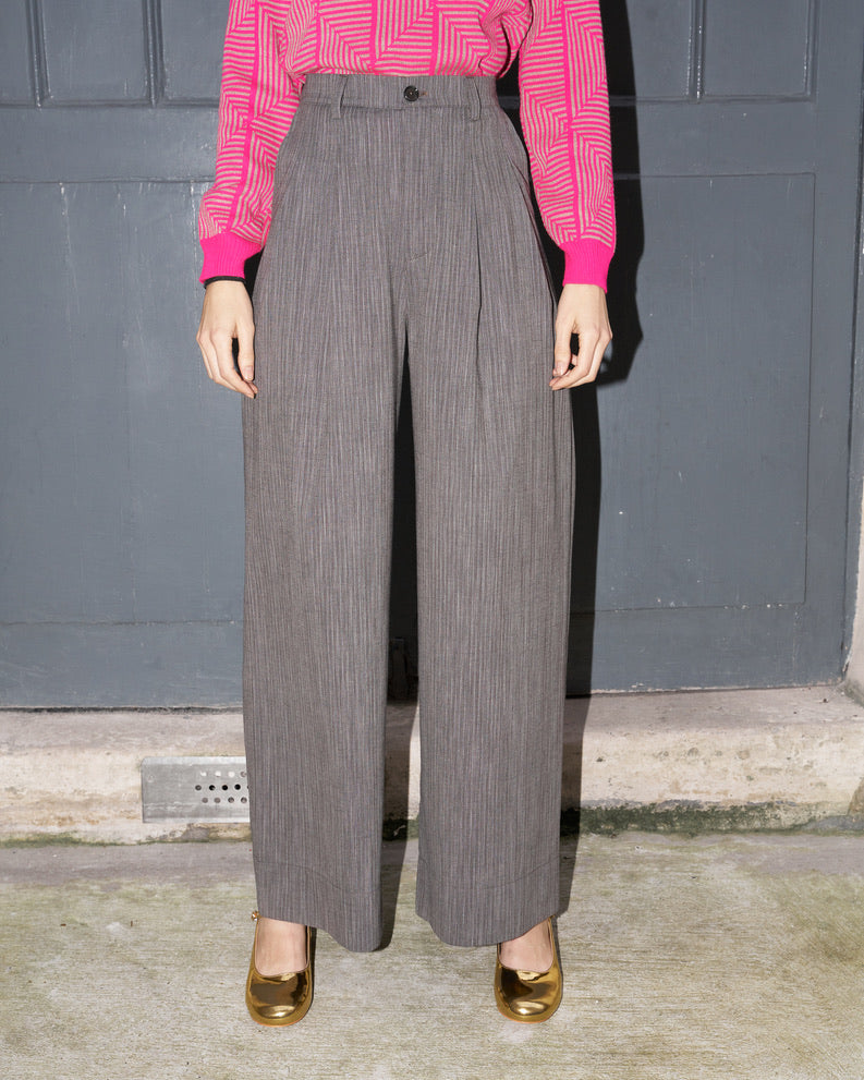 Daenerys-Wide Leg Light Wool Pants - Taupe