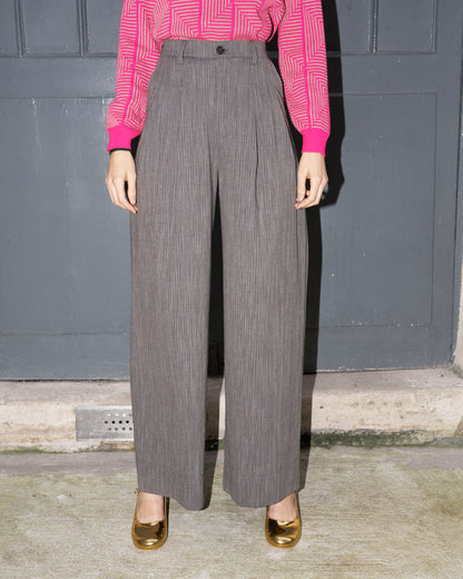 Daenerys-Wide Leg Light Wool Pants - Taupe
