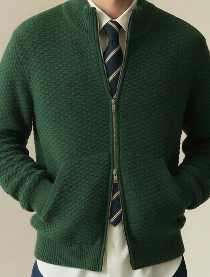 Dorian - Textured Knit Zip Jacket - Green