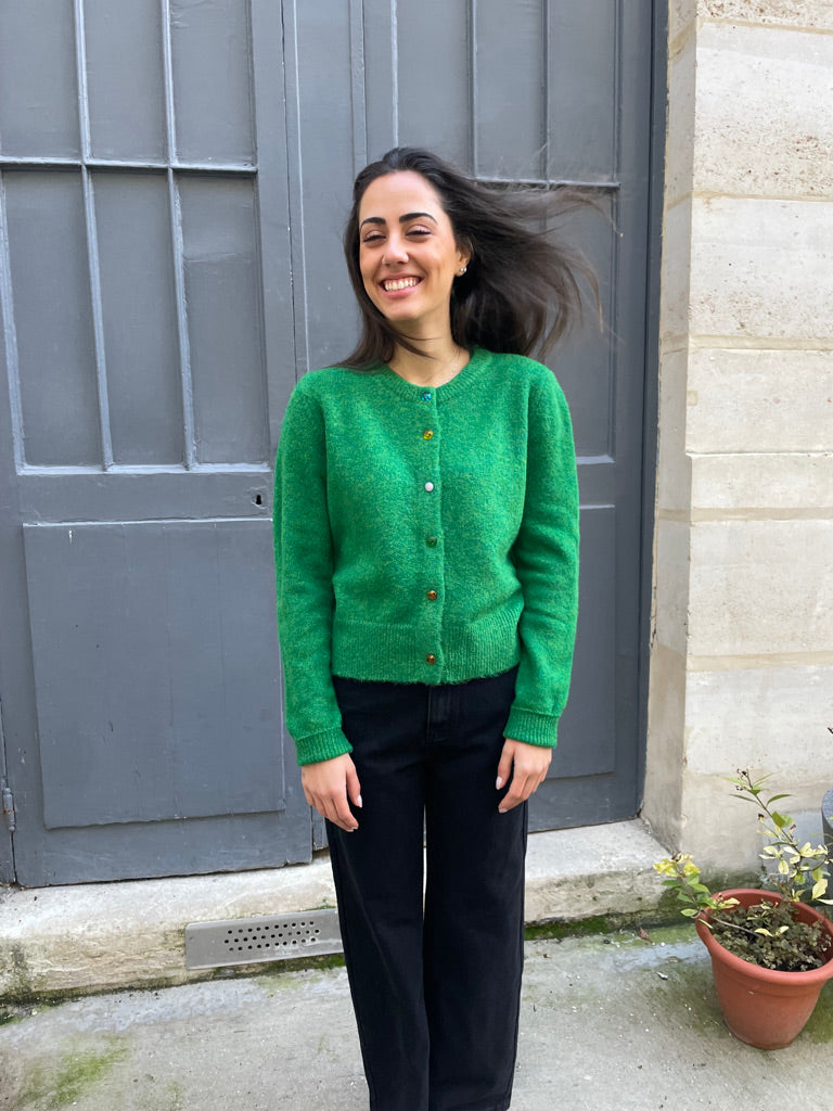 Tessa - Grass-Green Bijou Button Cardigan