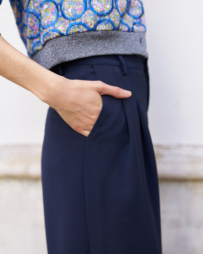 Daenerys-Wide Leg Pleated Pants - Navy